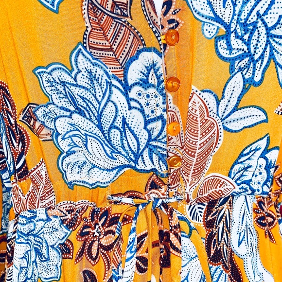 Abel the Label BOHO yellow floral 3/4 sleeve dress - Picture 5 of 8